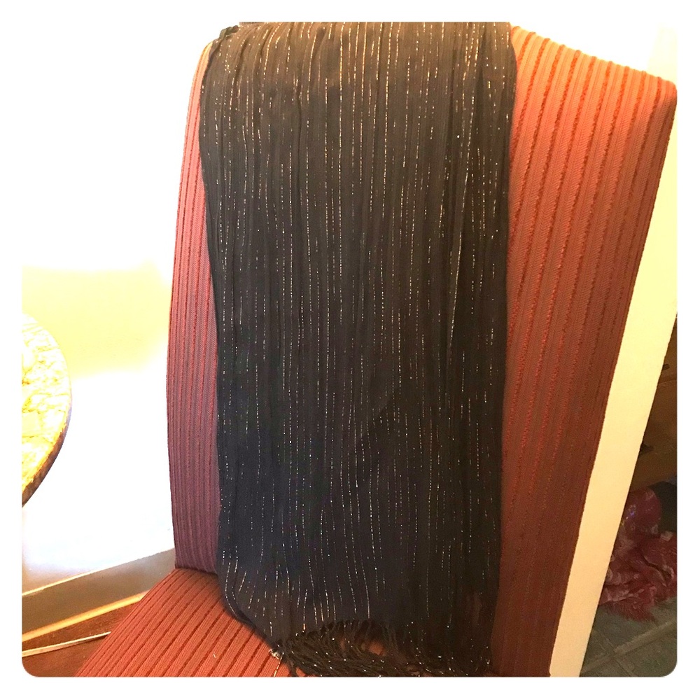 Black shawl/scarf with gold thread highlights